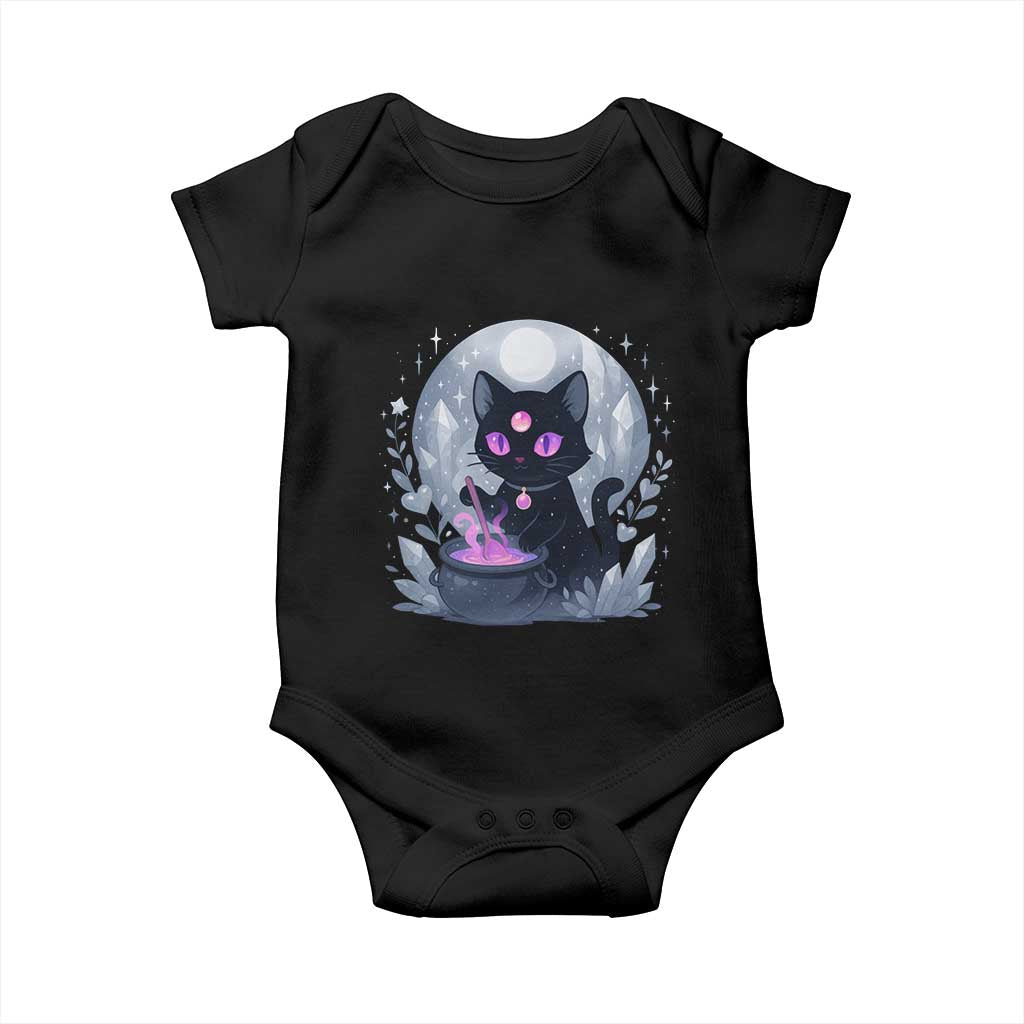 Witchy Black Cat Baby Onesie Brewing Magic Funny Pastel Goth Art TS12 Black Print Your Wear
