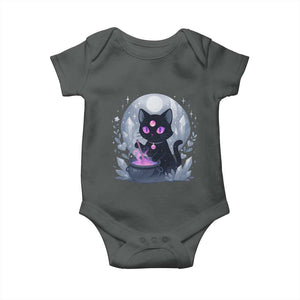 Witchy Black Cat Baby Onesie Brewing Magic Funny Pastel Goth Art TS12 Dark Heather Print Your Wear