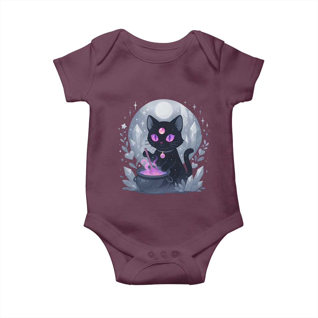 Witchy Black Cat Baby Onesie Brewing Magic Funny Pastel Goth Art TS12 Maroon Print Your Wear