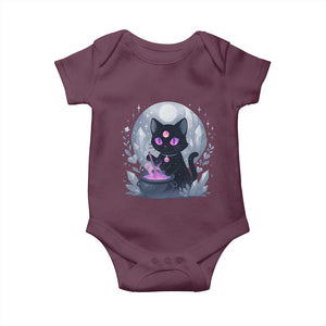 Witchy Black Cat Baby Onesie Brewing Magic Funny Pastel Goth Art TS12 Maroon Print Your Wear