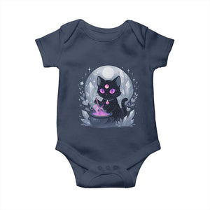 Witchy Black Cat Baby Onesie Brewing Magic Funny Pastel Goth Art TS12 Navy Print Your Wear
