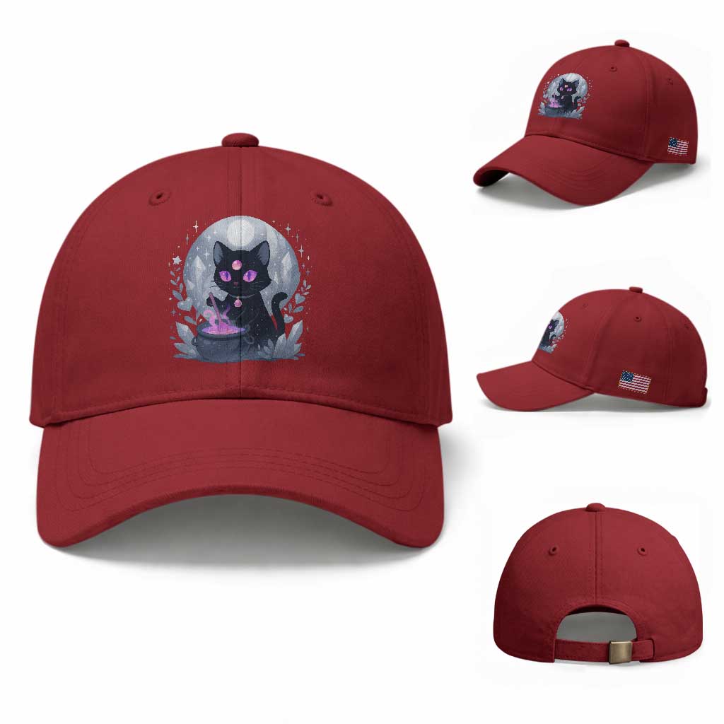 Witchy Black Cat Baseball Cap Brewing Magic Funny Pastel Goth Art TS12 Baseball Cap Universal Fit Cherry Red Print Your Wear