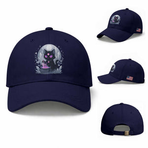 Witchy Black Cat Baseball Cap Brewing Magic Funny Pastel Goth Art TS12 Baseball Cap Universal Fit Dark Blue Print Your Wear