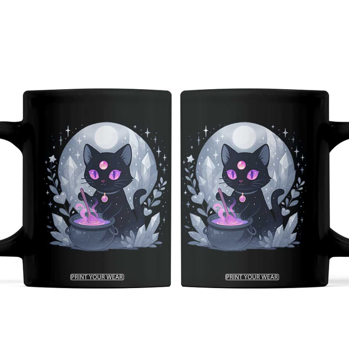 Witchy Black Cat Coffee Mug Brewing Magic Funny Pastel Goth Art TS12 Black Print Your Wear