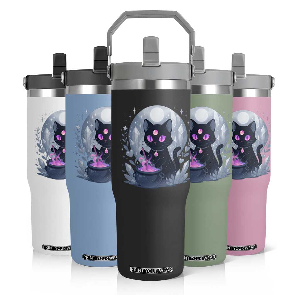 Witchy Black Cat Flip Straw Tumbler Brewing Magic Funny Pastel Goth Art TS12 Print Your Wear