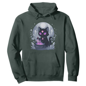 Witchy Black Cat Hoodie Brewing Magic Funny Pastel Goth Art TS12 Dark Forest Green Print Your Wear