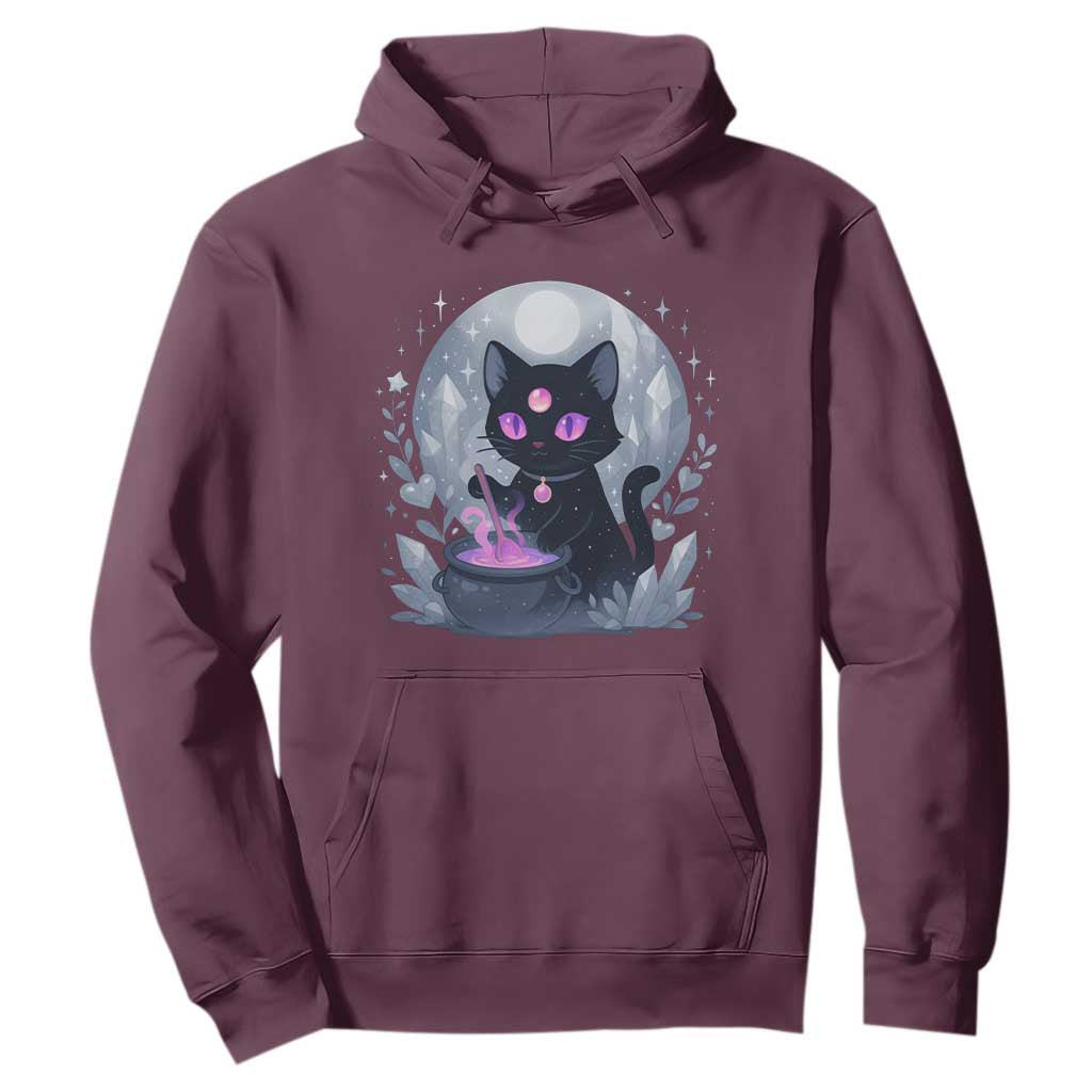 Witchy Black Cat Hoodie Brewing Magic Funny Pastel Goth Art TS12 Maroon Print Your Wear