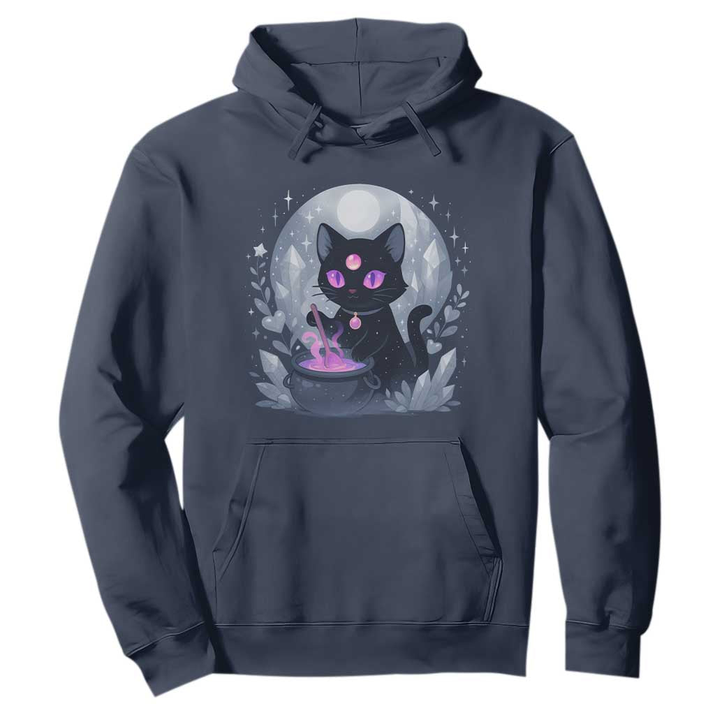 Witchy Black Cat Hoodie Brewing Magic Funny Pastel Goth Art TS12 Navy Print Your Wear