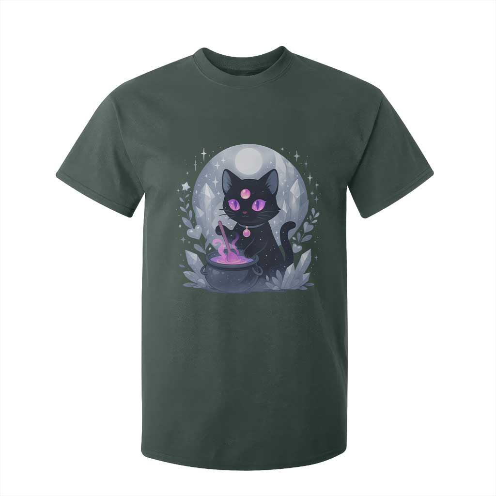 Witchy Black Cat T Shirt For Kid Brewing Magic Funny Pastel Goth Art TS12 Dark Forest Green Print Your Wear