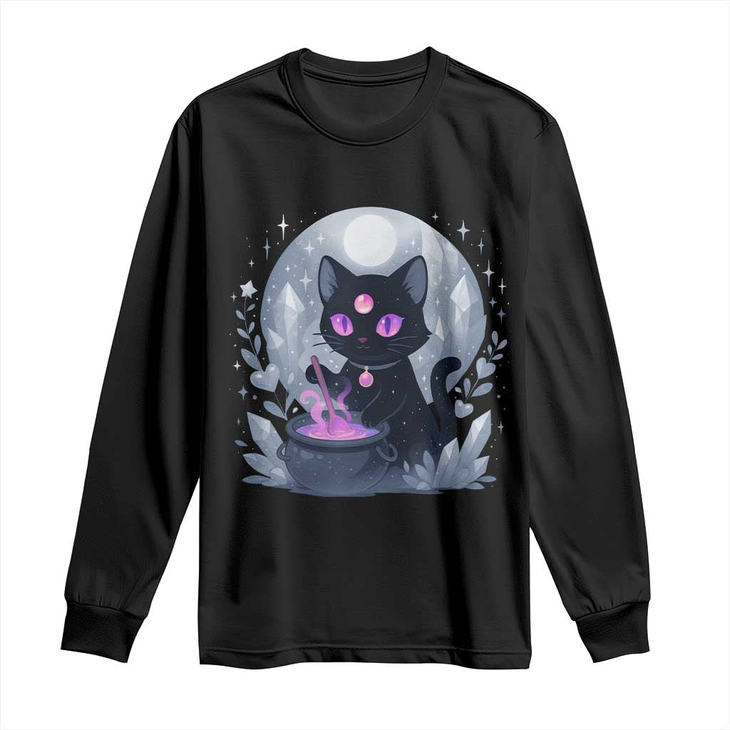 Witchy Black Cat Long Sleeve Shirt Brewing Magic Funny Pastel Goth Art TS12 Black Print Your Wear