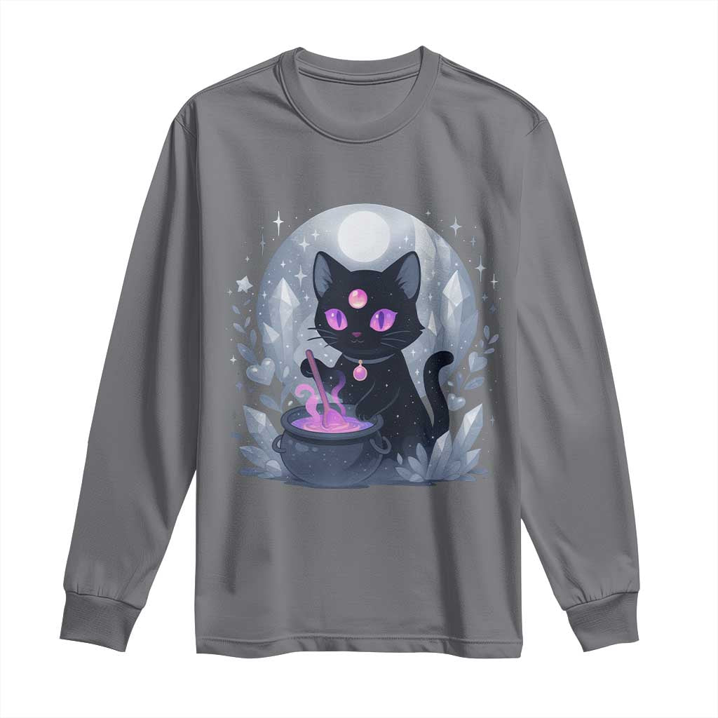 Witchy Black Cat Long Sleeve Shirt Brewing Magic Funny Pastel Goth Art TS12 Charcoal Print Your Wear