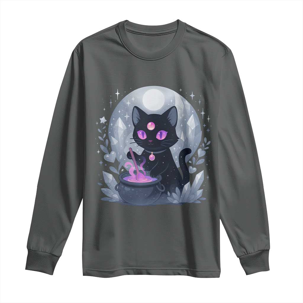 Witchy Black Cat Long Sleeve Shirt Brewing Magic Funny Pastel Goth Art TS12 Dark Heather Print Your Wear