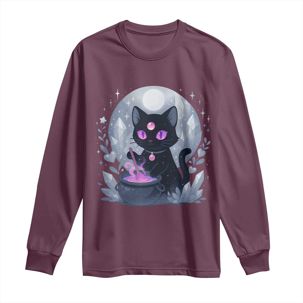 Witchy Black Cat Long Sleeve Shirt Brewing Magic Funny Pastel Goth Art TS12 Maroon Print Your Wear