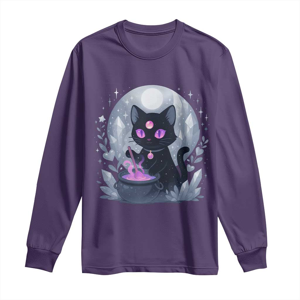 Witchy Black Cat Long Sleeve Shirt Brewing Magic Funny Pastel Goth Art TS12 Purple Print Your Wear