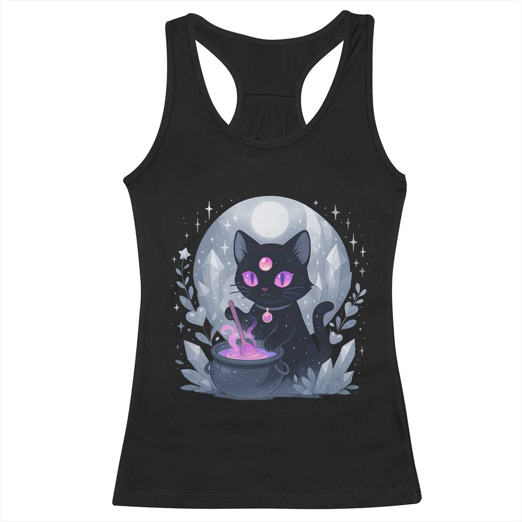 Witchy Black Cat Racerback Tank Top Brewing Magic Funny Pastel Goth Art TS12 Black Print Your Wear