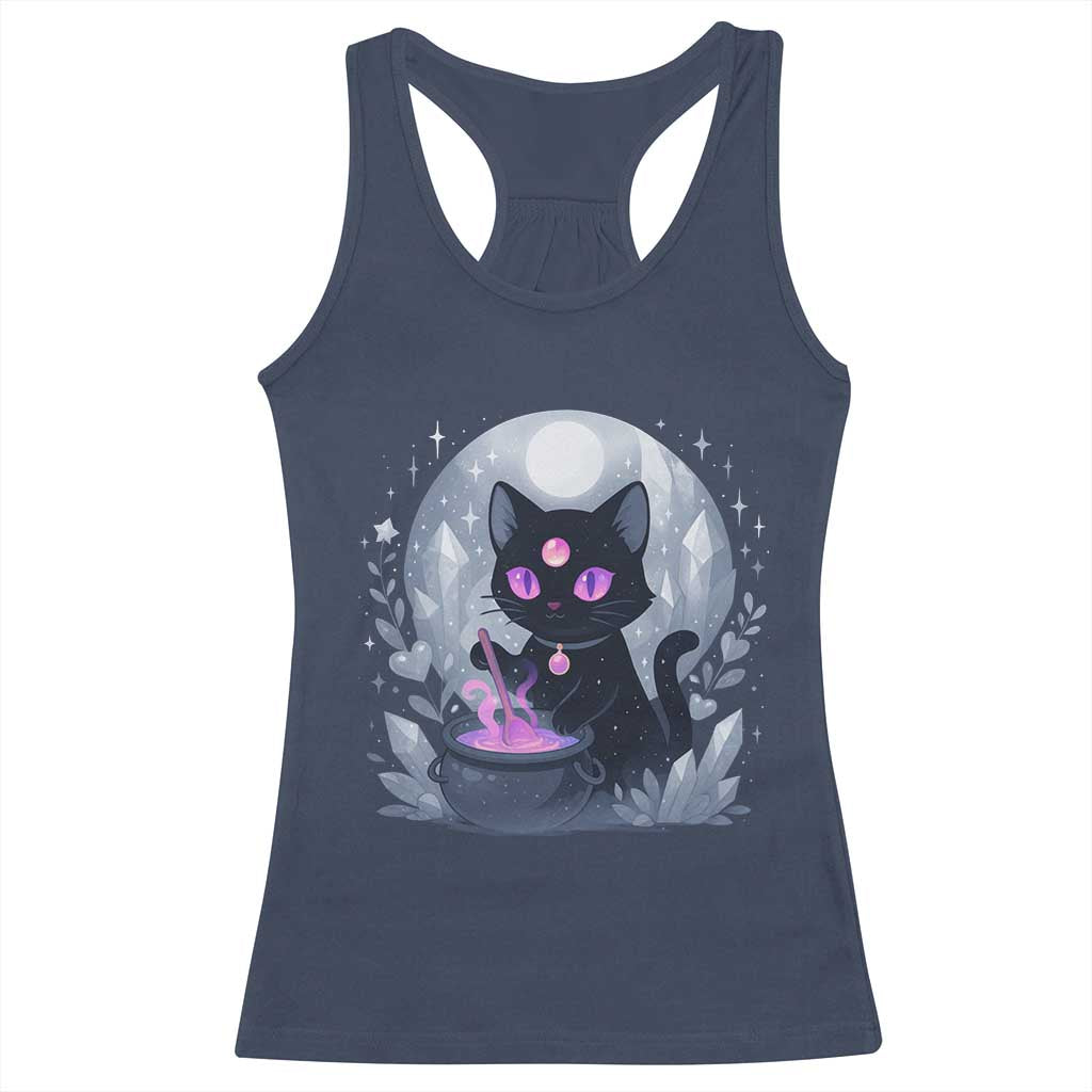 Witchy Black Cat Racerback Tank Top Brewing Magic Funny Pastel Goth Art TS12 Navy Print Your Wear