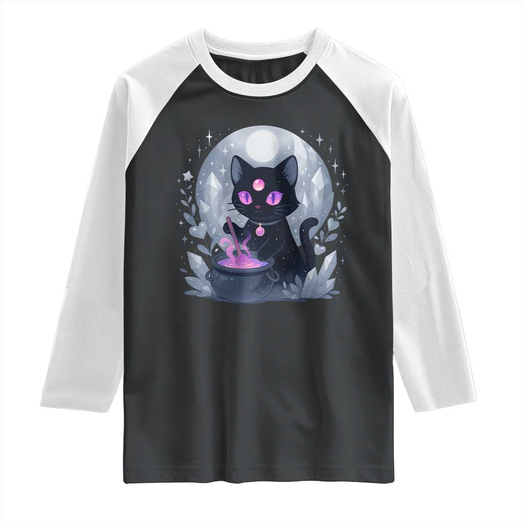 Witchy Black Cat Raglan Shirt Brewing Magic Funny Pastel Goth Art TS12 Black White Print Your Wear
