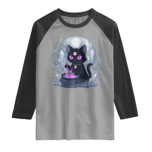 Witchy Black Cat Raglan Shirt Brewing Magic Funny Pastel Goth Art TS12 Sport Gray Black Print Your Wear