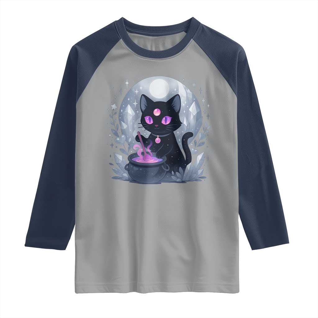 Witchy Black Cat Raglan Shirt Brewing Magic Funny Pastel Goth Art TS12 Sport Gray Navy Print Your Wear