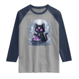 Witchy Black Cat Raglan Shirt Brewing Magic Funny Pastel Goth Art TS12 Sport Gray Navy Print Your Wear