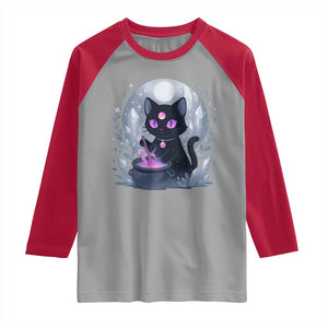Witchy Black Cat Raglan Shirt Brewing Magic Funny Pastel Goth Art TS12 Sport Gray Red Print Your Wear