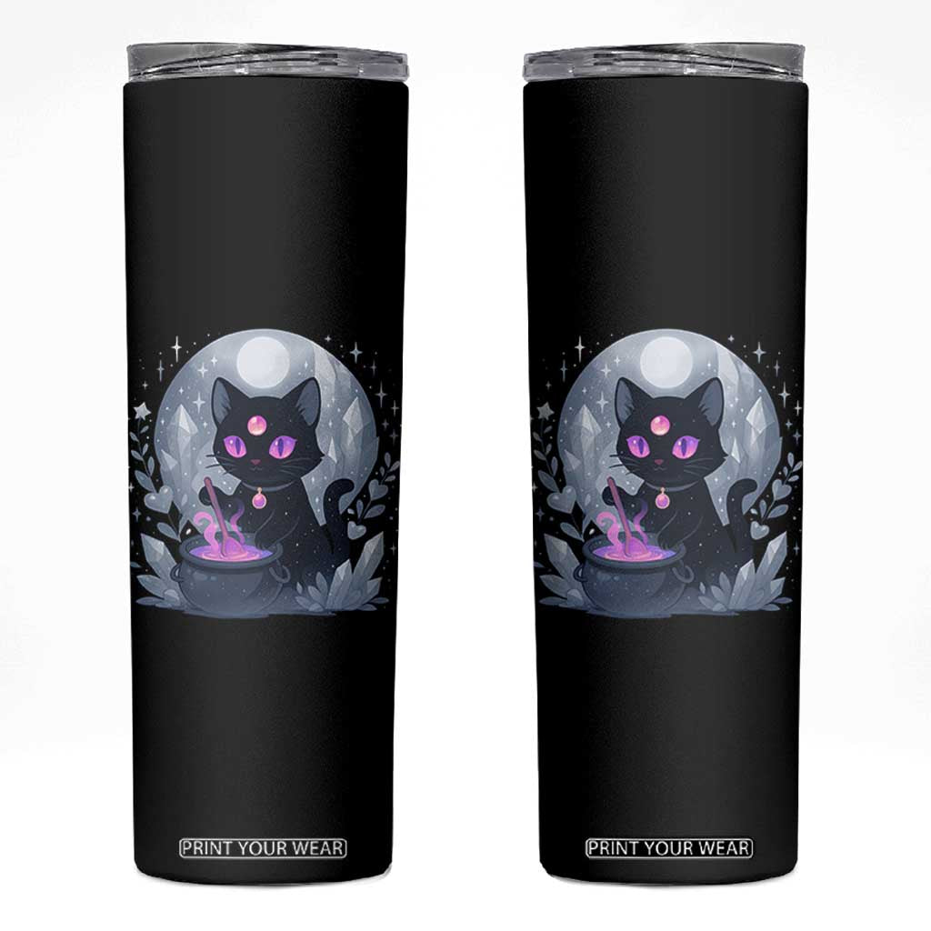 Witchy Black Cat Skinny Tumbler Brewing Magic Funny Pastel Goth Art TS12 Black Print Your Wear