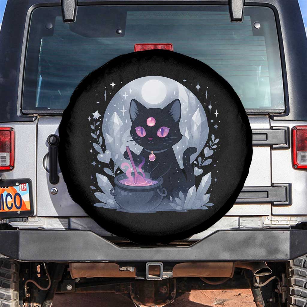 Witchy Black Cat Spare Tire Cover Brewing Magic Funny Pastel Goth Art TS12 No hole Black Print Your Wear