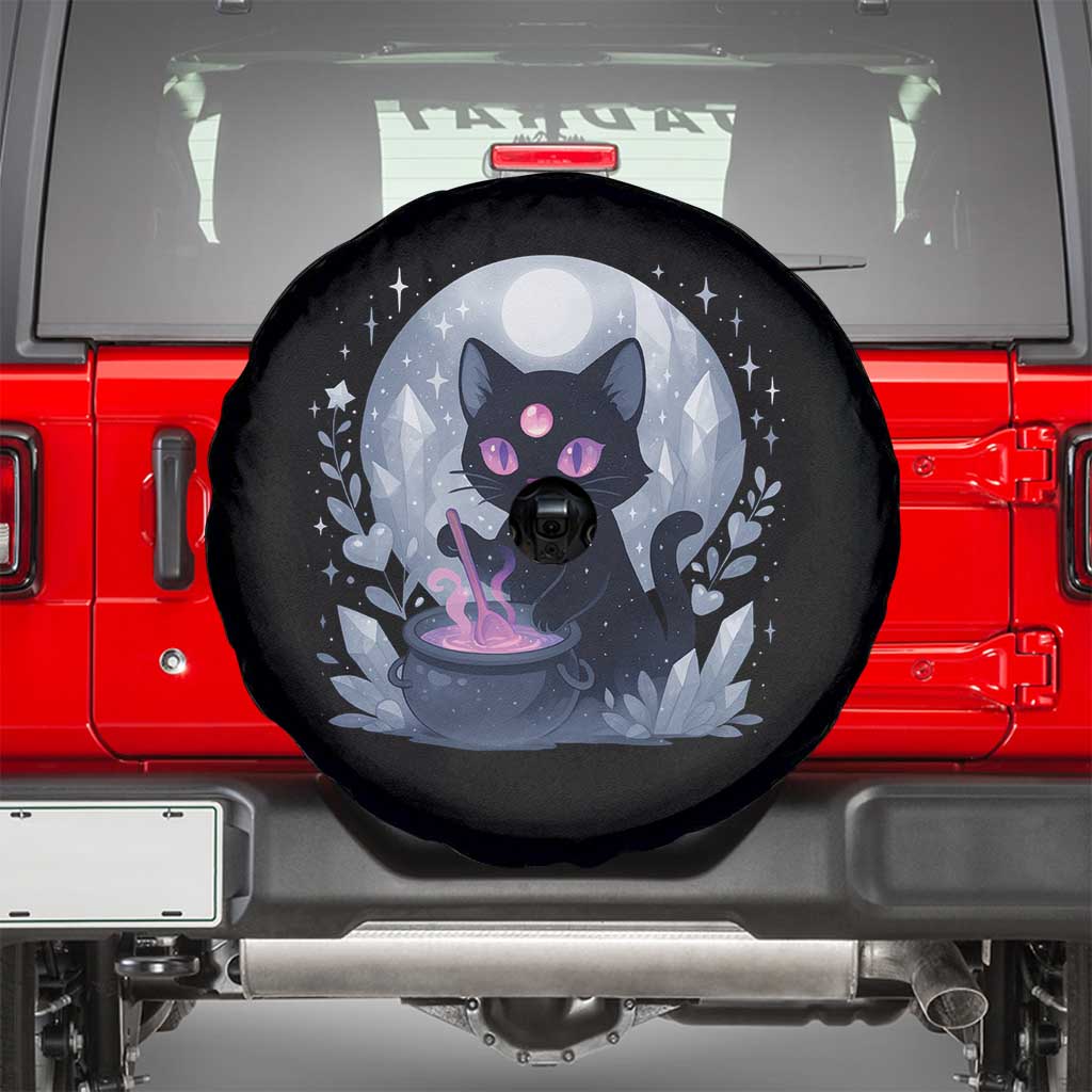 Witchy Black Cat Spare Tire Cover Brewing Magic Funny Pastel Goth Art TS12 Black Print Your Wear