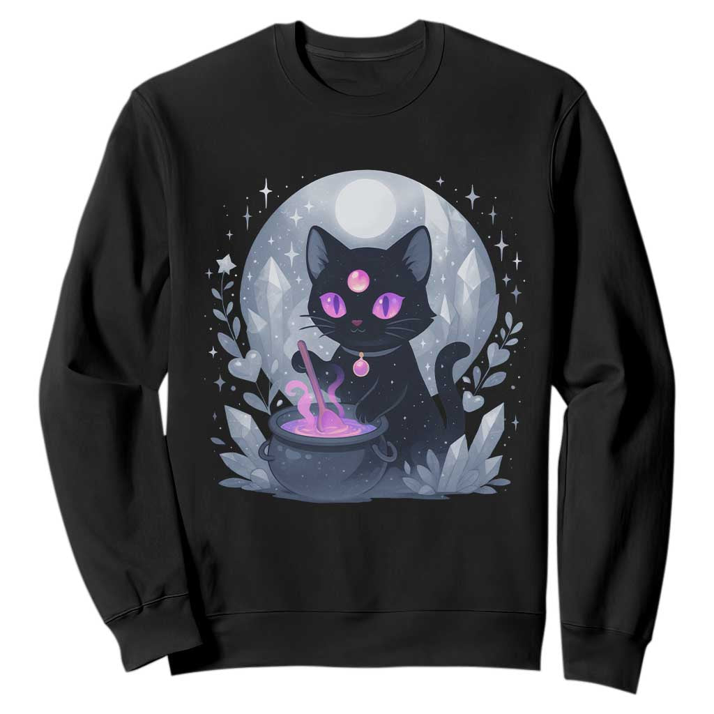 Witchy Black Cat Sweatshirt Brewing Magic Funny Pastel Goth Art TS12 Black Print Your Wear