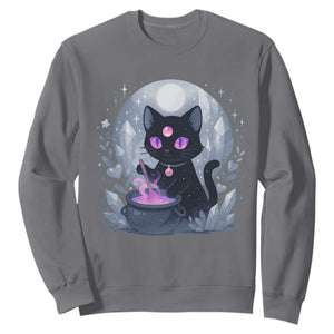 Witchy Black Cat Sweatshirt Brewing Magic Funny Pastel Goth Art TS12 Charcoal Print Your Wear