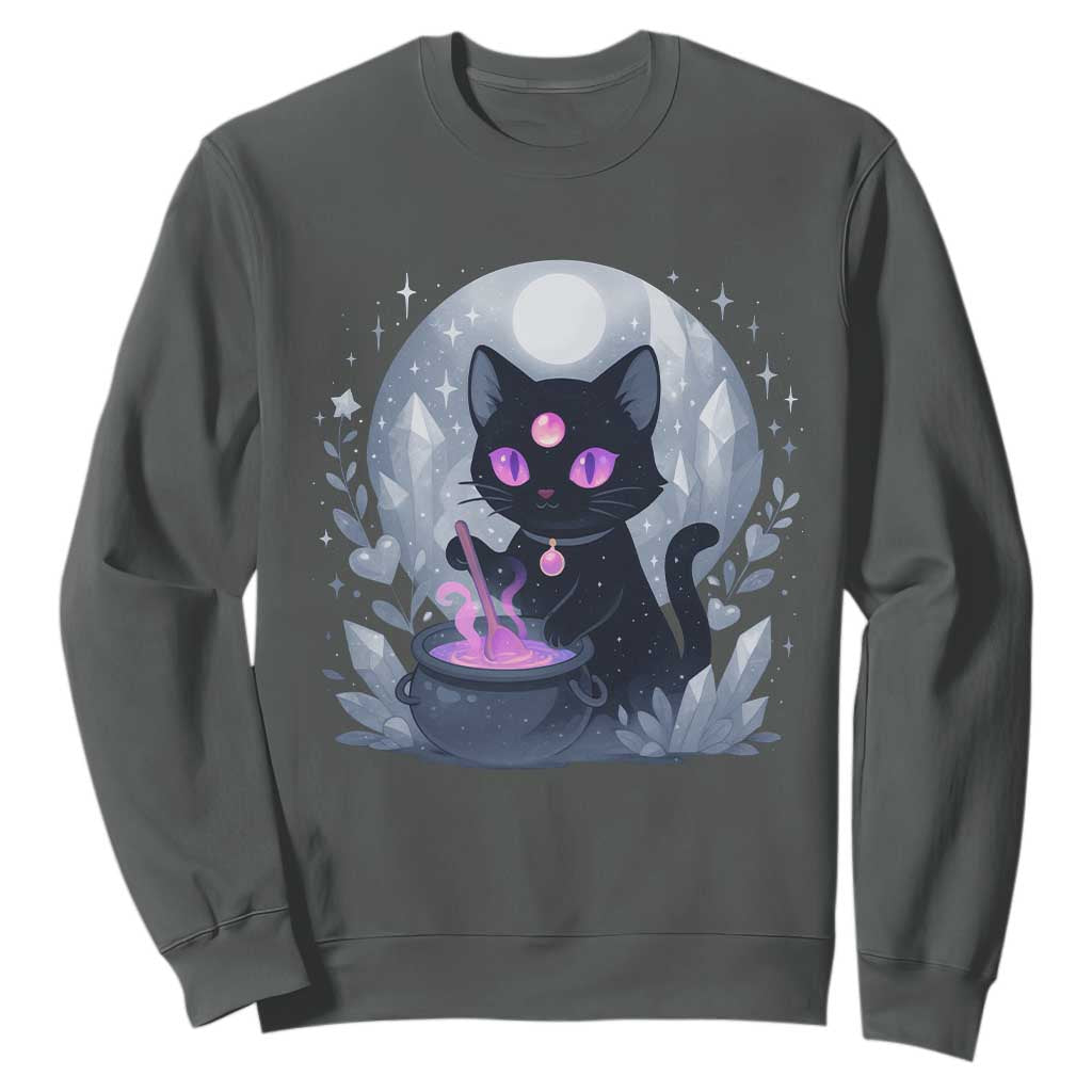 Witchy Black Cat Sweatshirt Brewing Magic Funny Pastel Goth Art TS12 Dark Heather Print Your Wear