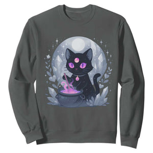 Witchy Black Cat Sweatshirt Brewing Magic Funny Pastel Goth Art TS12 Dark Heather Print Your Wear
