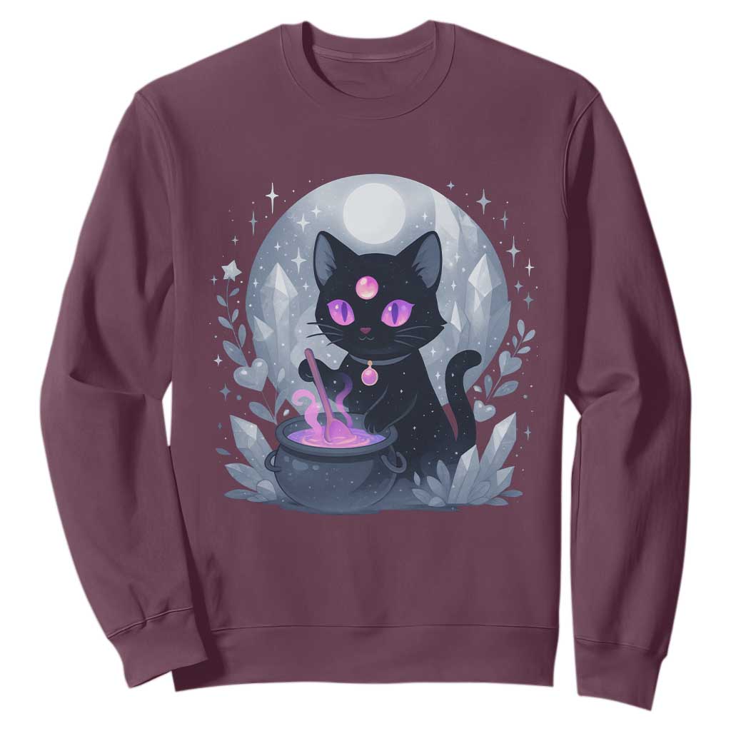Witchy Black Cat Sweatshirt Brewing Magic Funny Pastel Goth Art TS12 Maroon Print Your Wear