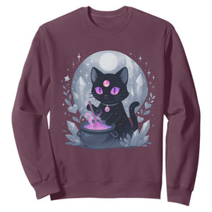 Witchy Black Cat Sweatshirt Brewing Magic Funny Pastel Goth Art TS12 Maroon Print Your Wear