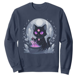 Witchy Black Cat Sweatshirt Brewing Magic Funny Pastel Goth Art TS12 Navy Print Your Wear