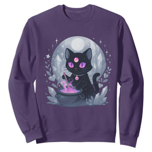 Witchy Black Cat Sweatshirt Brewing Magic Funny Pastel Goth Art TS12 Purple Print Your Wear