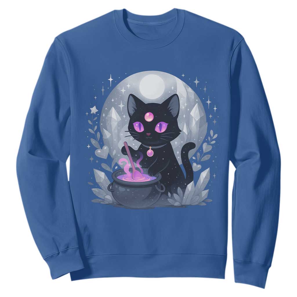 Witchy Black Cat Sweatshirt Brewing Magic Funny Pastel Goth Art TS12 Royal Blue Print Your Wear