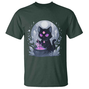 Witchy Black Cat T Shirt Brewing Magic Funny Pastel Goth Art TS12 Dark Forest Green Print Your Wear
