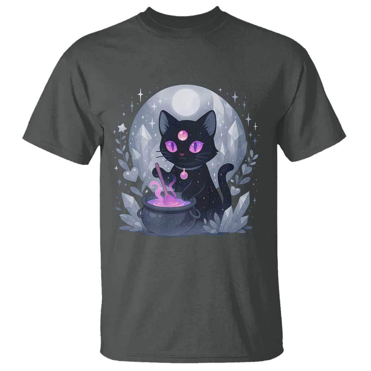 Witchy Black Cat T Shirt Brewing Magic Funny Pastel Goth Art TS12 Dark Heather Print Your Wear
