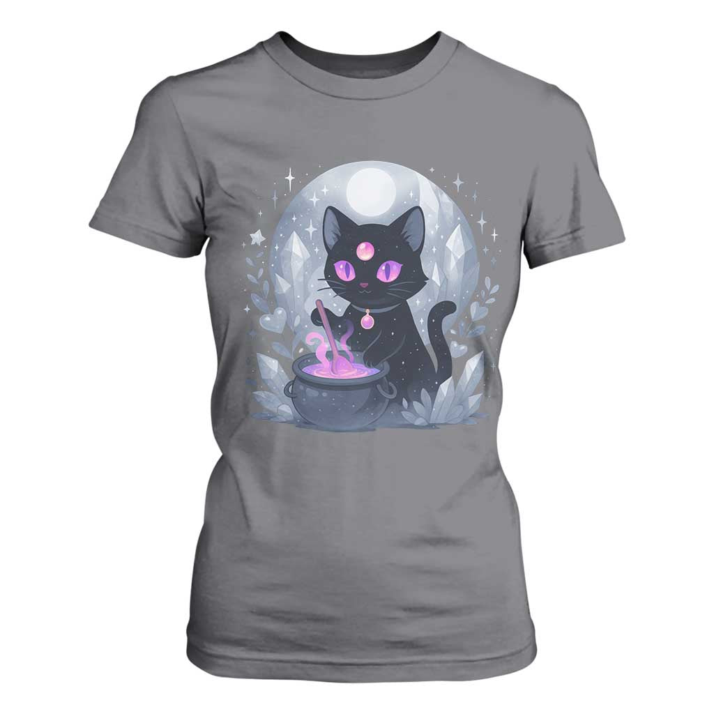 Witchy Black Cat T Shirt For Women Brewing Magic Funny Pastel Goth Art TS12 Charcoal Print Your Wear