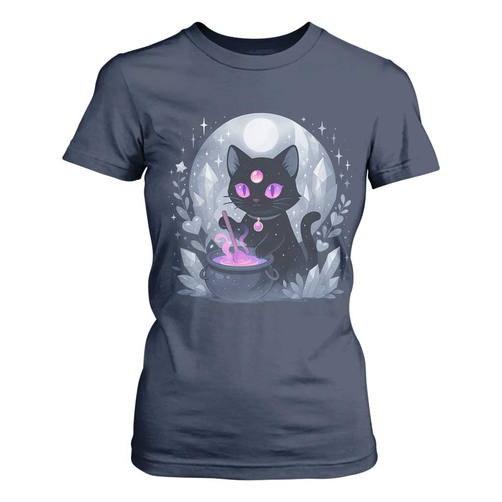 Witchy Black Cat T Shirt For Women Brewing Magic Funny Pastel Goth Art TS12 Navy Print Your Wear