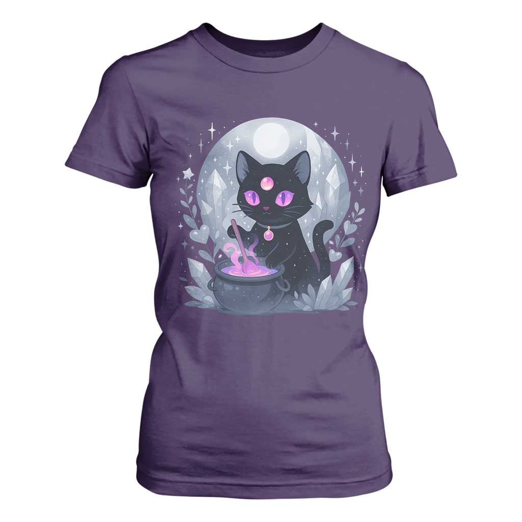 Witchy Black Cat T Shirt For Women Brewing Magic Funny Pastel Goth Art TS12 Purple Print Your Wear