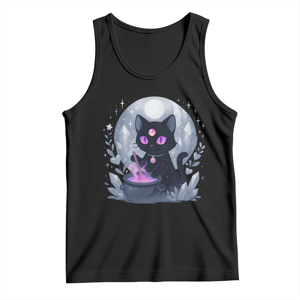 Witchy Black Cat Tank Top Brewing Magic Funny Pastel Goth Art TS12 Black Print Your Wear