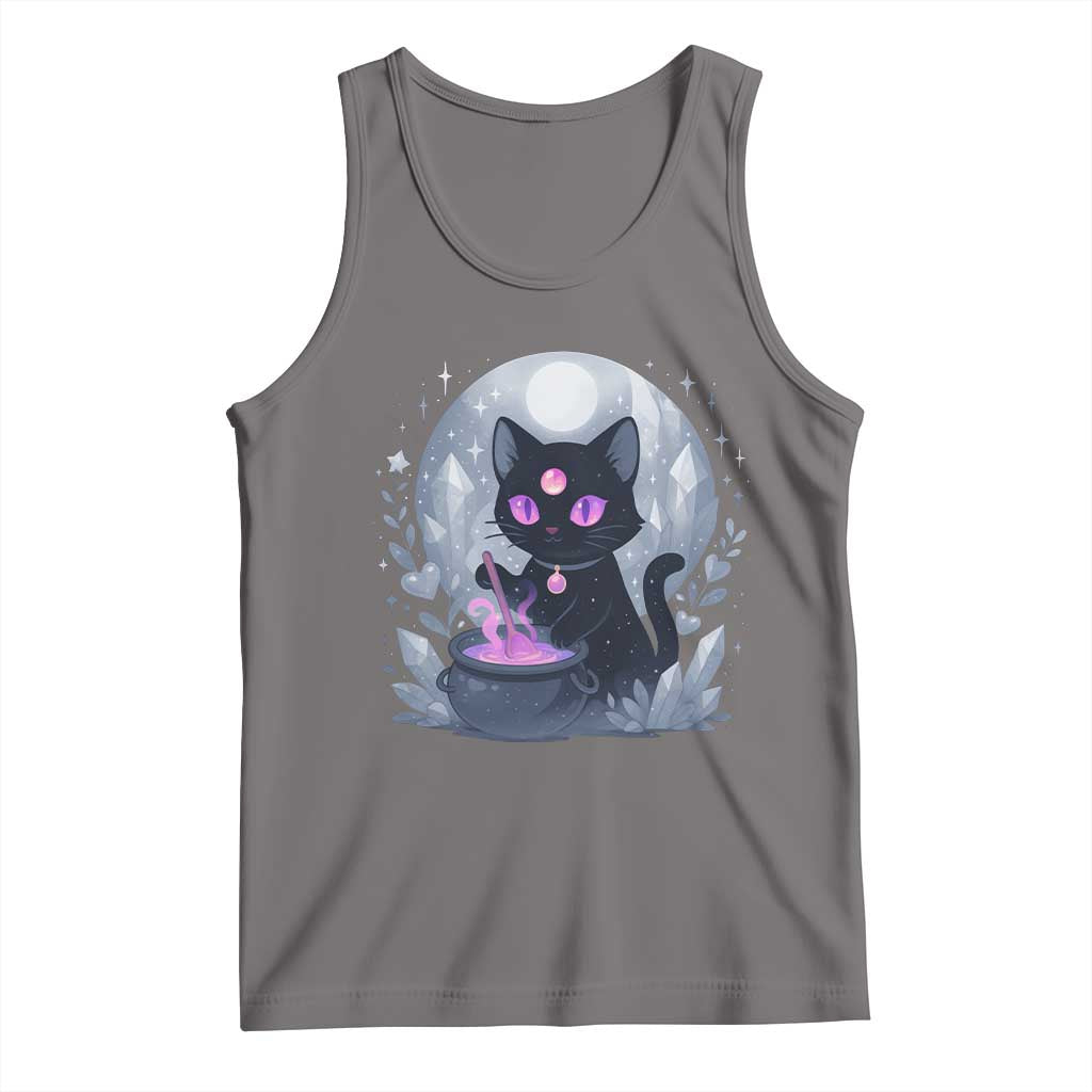 Witchy Black Cat Tank Top Brewing Magic Funny Pastel Goth Art TS12 Deep Heather Print Your Wear