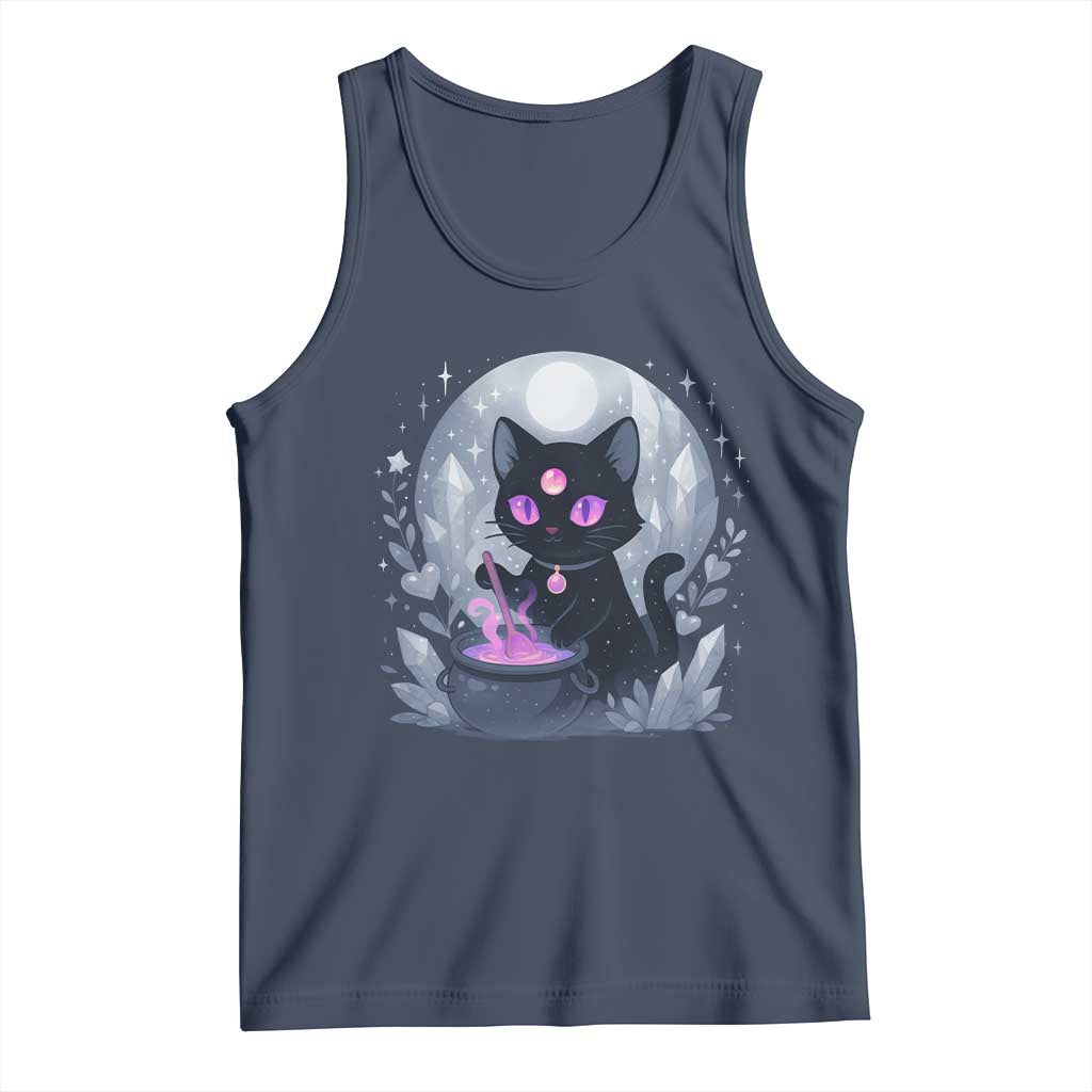 Witchy Black Cat Tank Top Brewing Magic Funny Pastel Goth Art TS12 Navy Print Your Wear