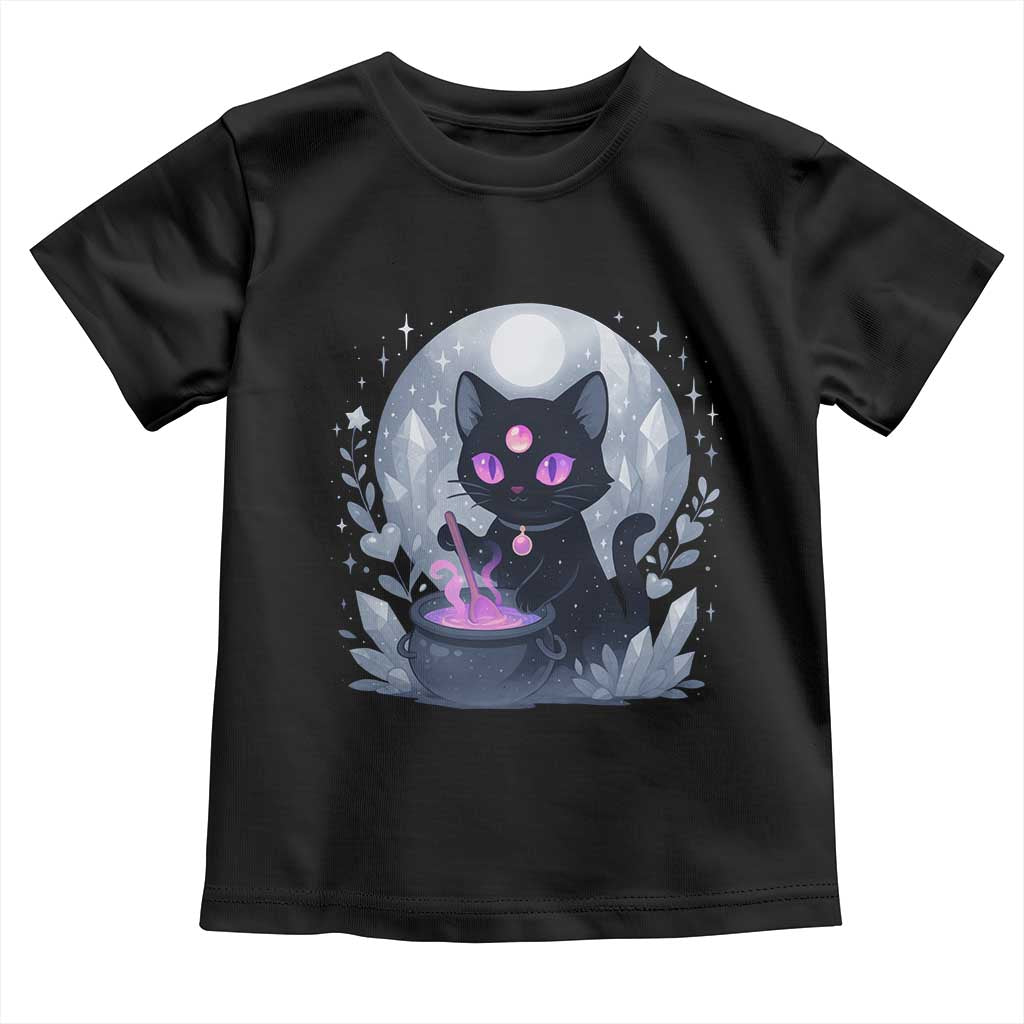 Witchy Black Cat Toddler T Shirt Brewing Magic Funny Pastel Goth Art TS12 Black Print Your Wear