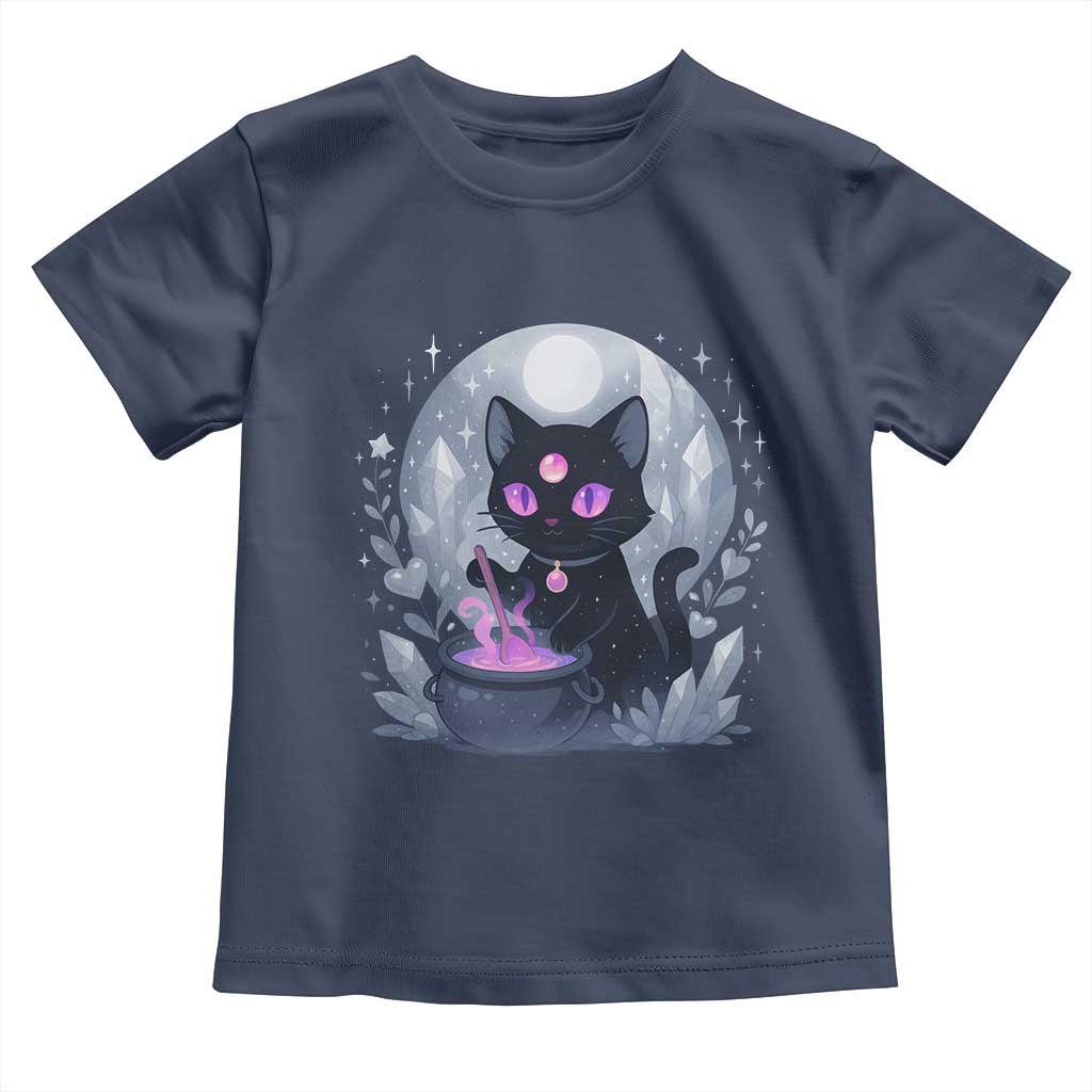 Witchy Black Cat Toddler T Shirt Brewing Magic Funny Pastel Goth Art TS12 Navy Print Your Wear