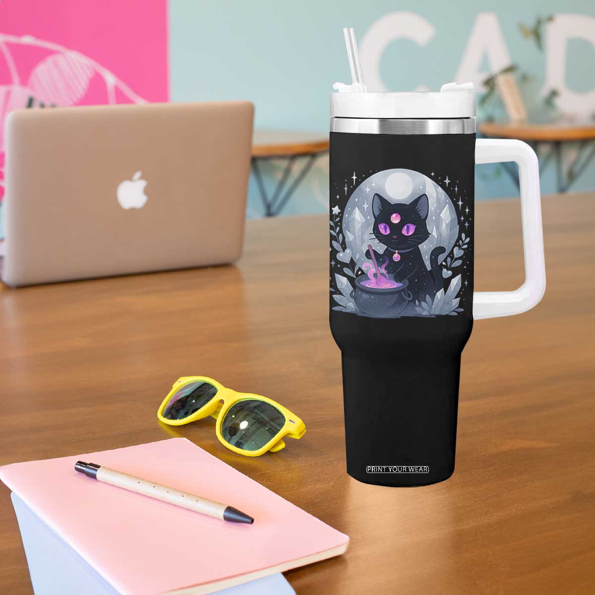 Witchy Black Cat Tumbler With Handle Brewing Magic Funny Pastel Goth Art TS12 Print Your Wear
