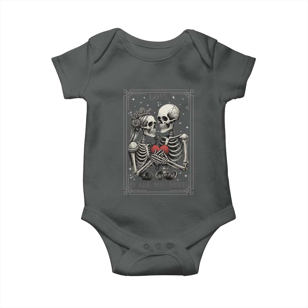 Love Is All You Need Baby Onesie Skeleton Lovers Funny Halloween Tarot TS12 Dark Heather Print Your Wear