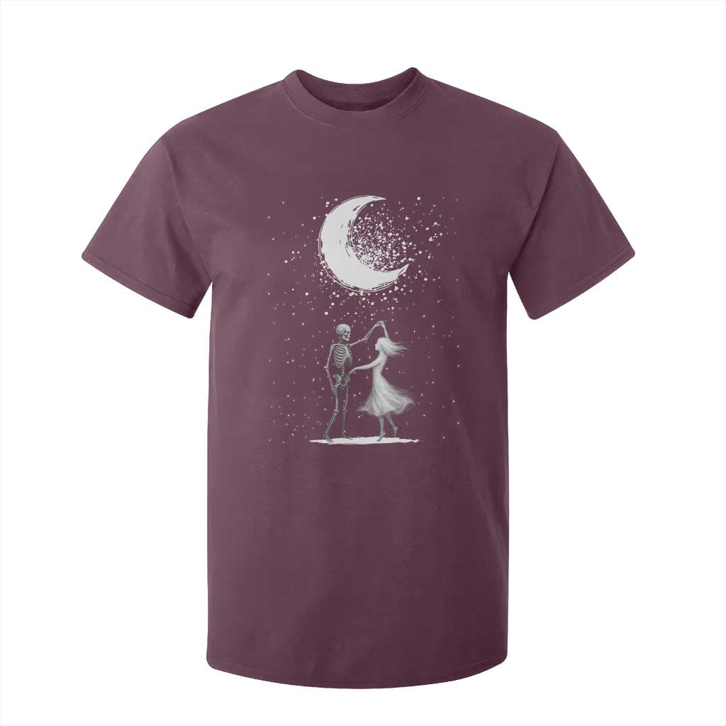 Skeleton Lover Dancing Under The Moon Dark Romantic Art T Shirt For Kid TS12 Maroon Print Your Wear